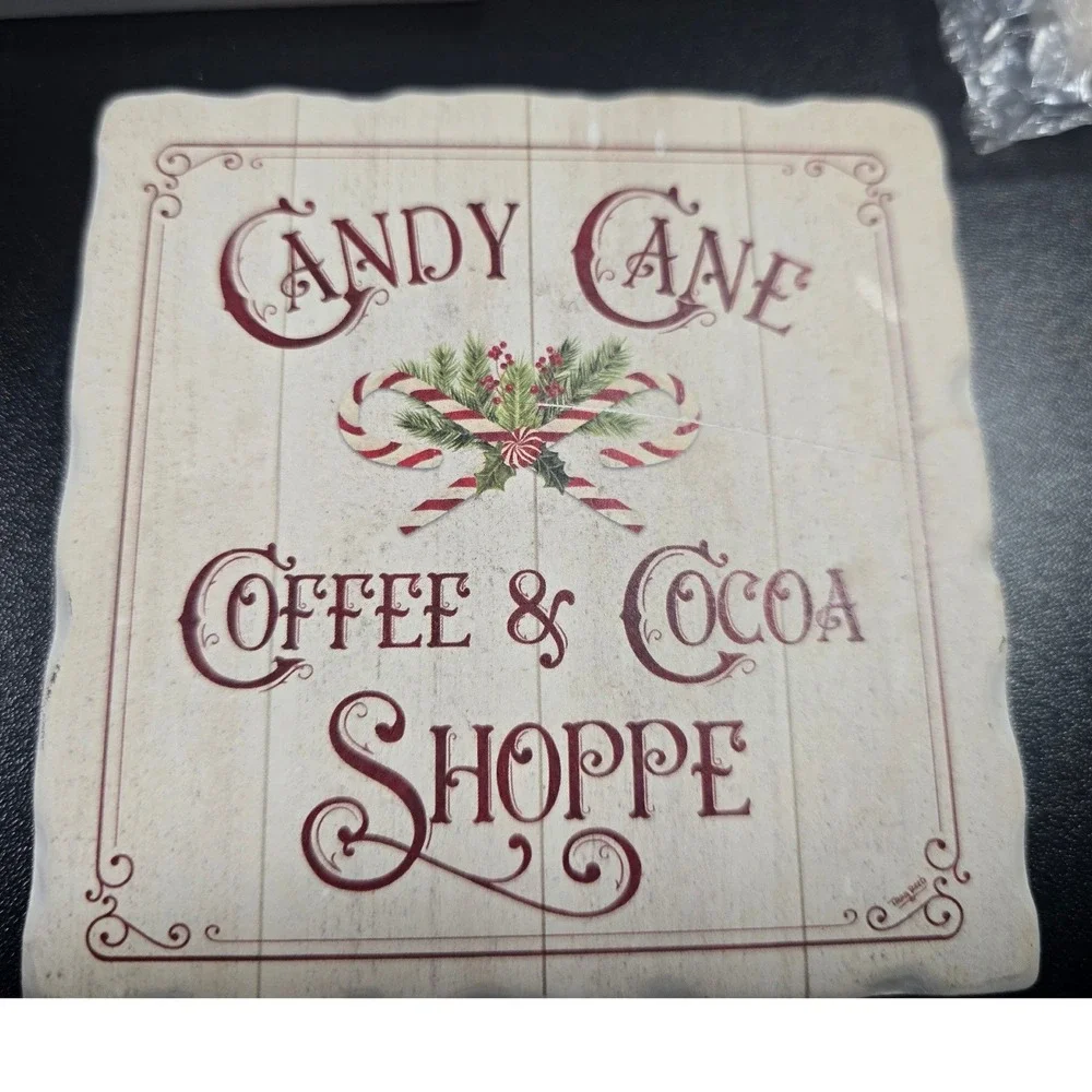 Christmas Tree Shops Stone Coaster Set of 5 Holiday Gingerbread Wagon Sleigh 4in